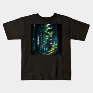 Light Streaming Through a Quiet Pine Forest Kids T-Shirt